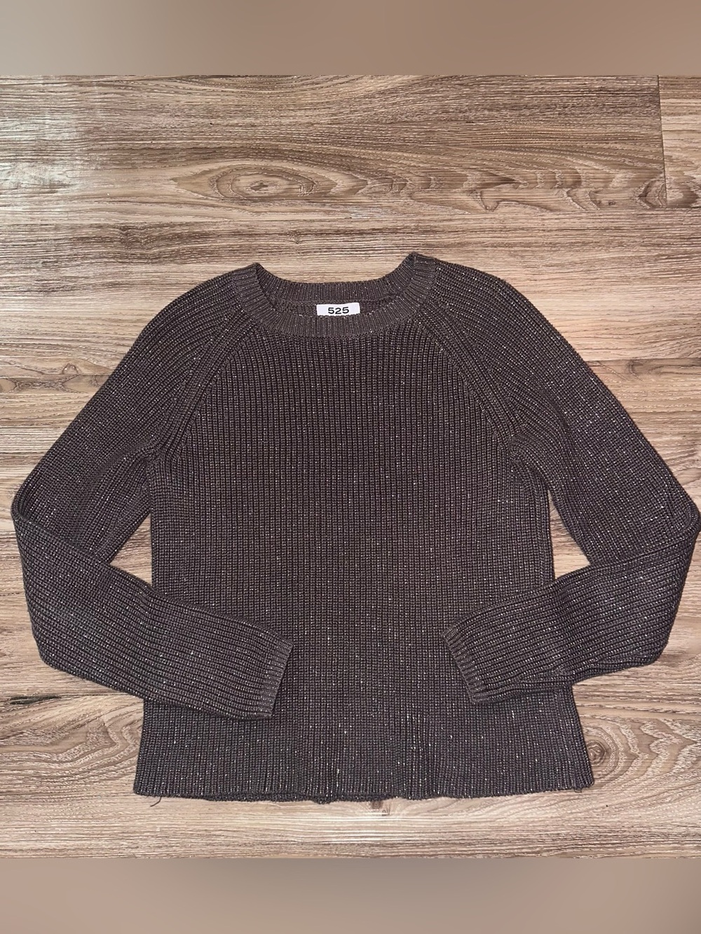 525 America women’s Brown Metallic Rib Knit Crewneck Sweater size small